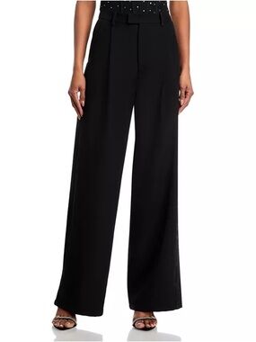 Aqua Black Wide-Leg High-Rise Dress Pants
